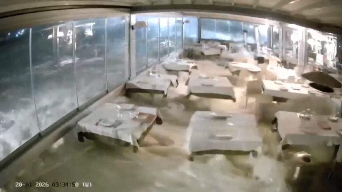 Watch waves from Cyclone Harry engulf Italian restaurant in Sicily Watch waves from Cyclone Harry engulf Italian restaurant in Sicily