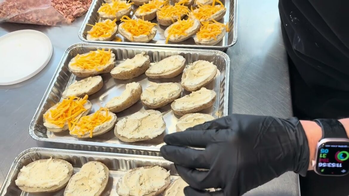 Jen is making herb,cheddar and bacon potato skins
