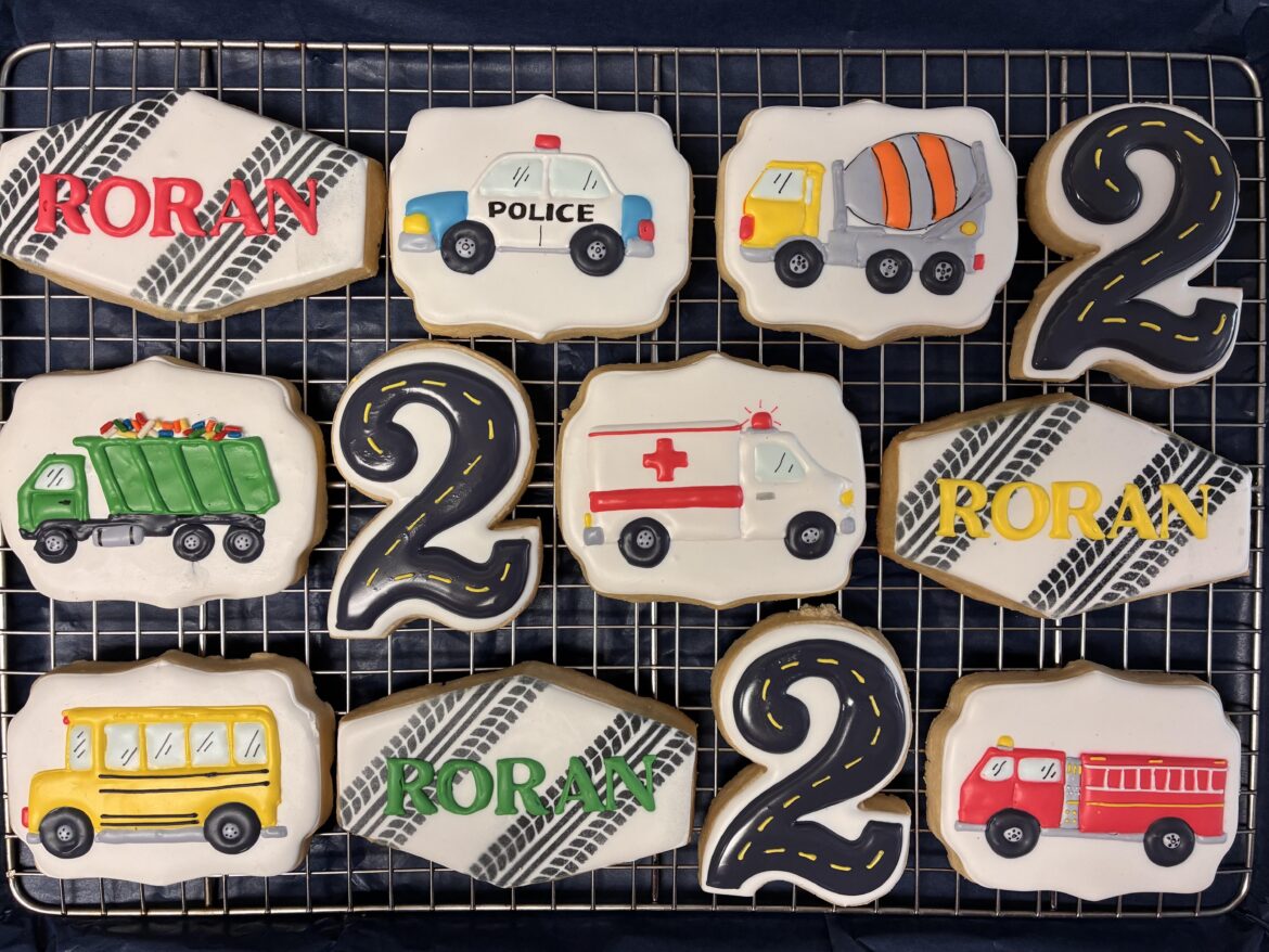 Transportation birthday cookies
