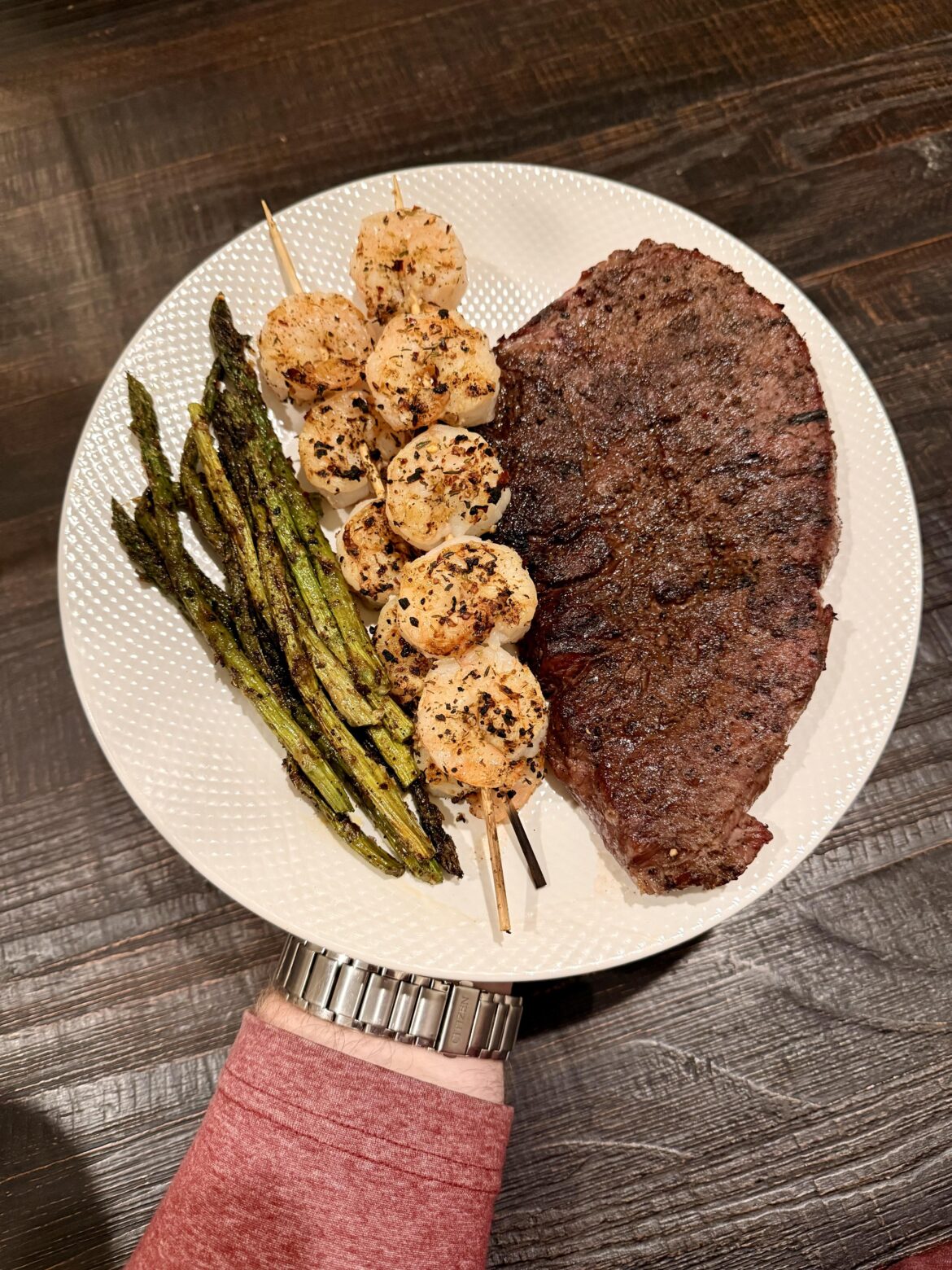 Steak, Shrimp, and Asparagus