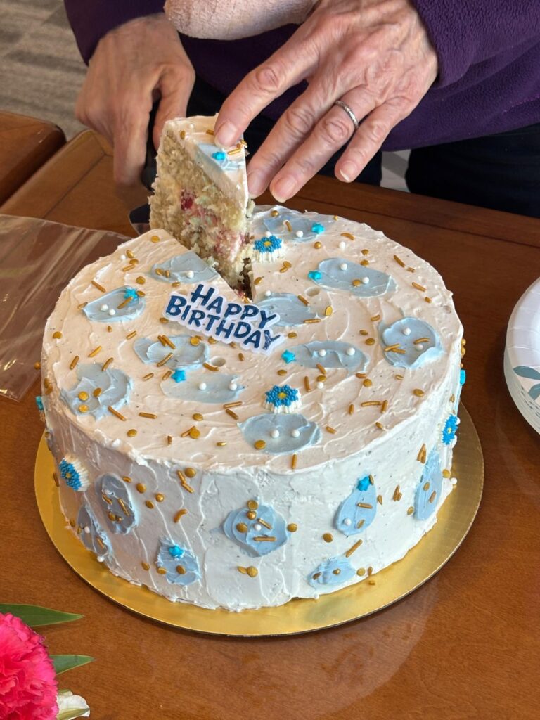 Made this blue themed vanilla cake with strawberry filling