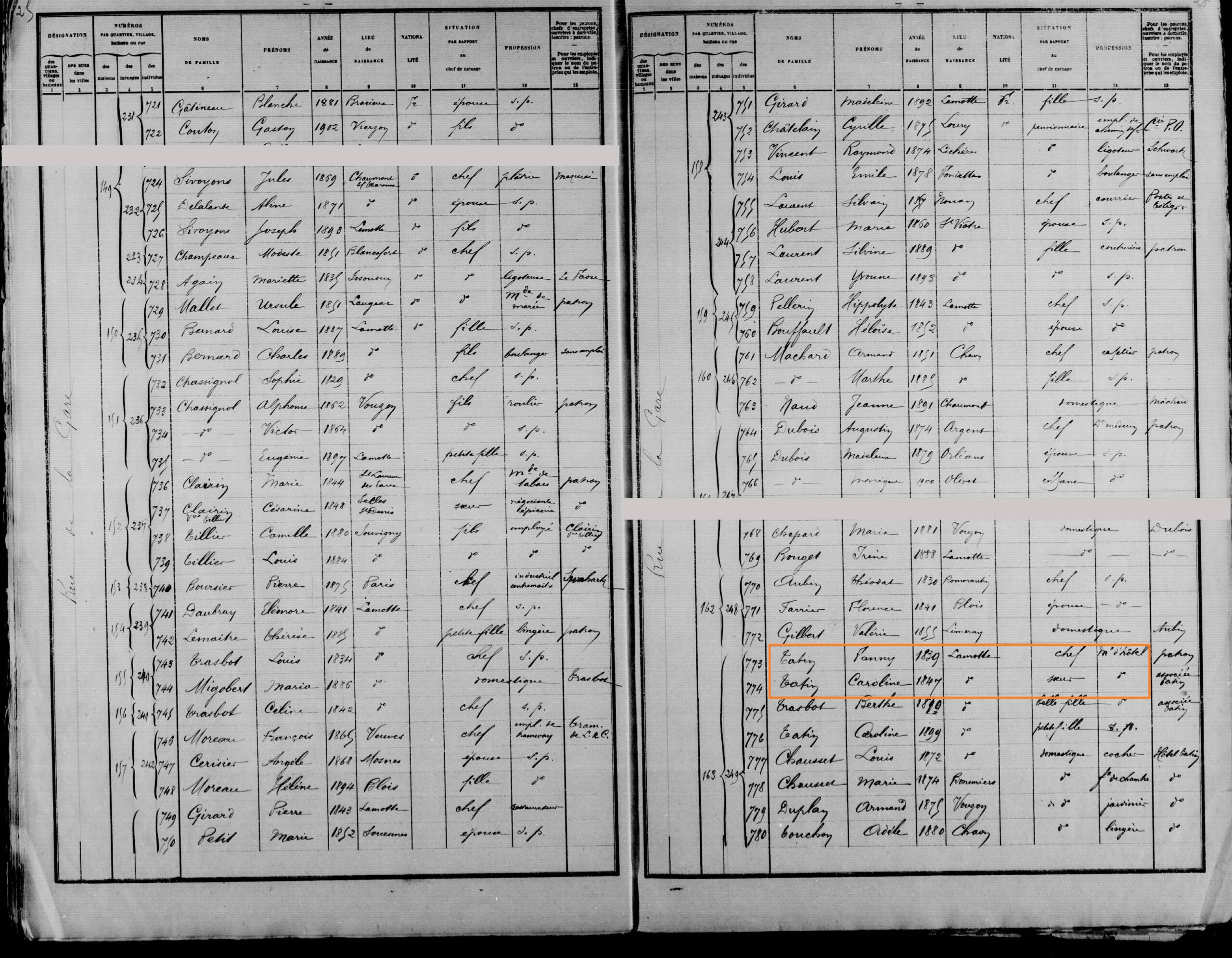 Tatin sisters in the 1906 France Census on MyHeritage