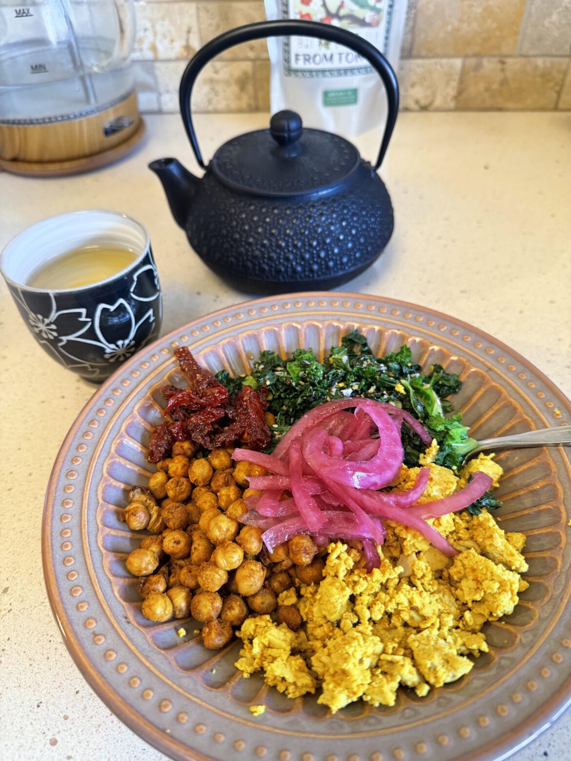 Someone suggested pickled red onions! Here is an updated (and prettier) version of breakfast yesterday :) recipe below!