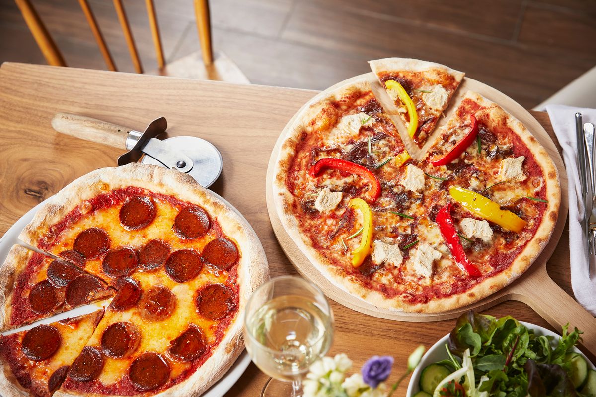 Two pizzas beside each other from Prezzo