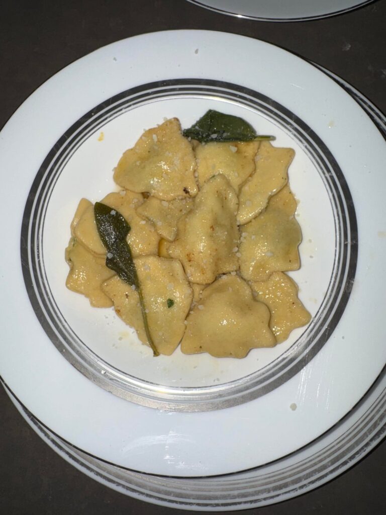 Christmas Tree spinach ravioli with brown butter and sage