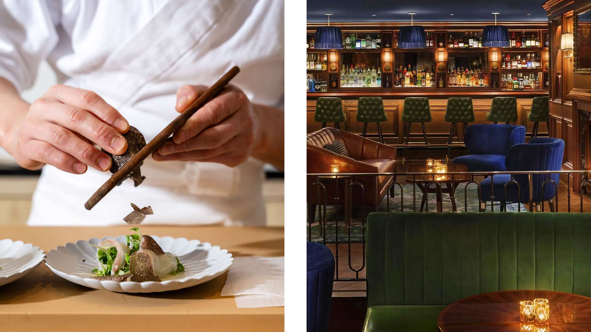 311 Omakase starter and The Newbury Boston bar - ©StarChefs/311 Omakase | ©The Newbury Boston