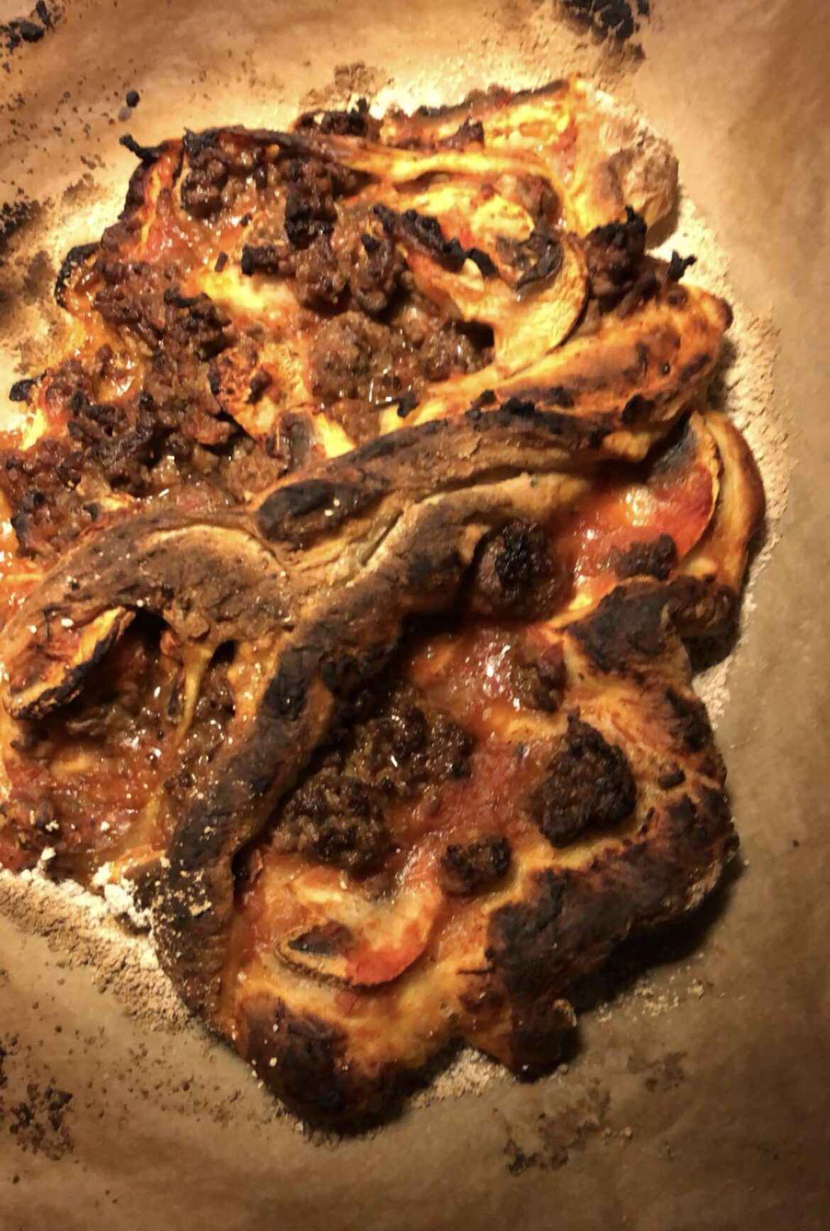 Homemade beef pizza, disaster may have struck