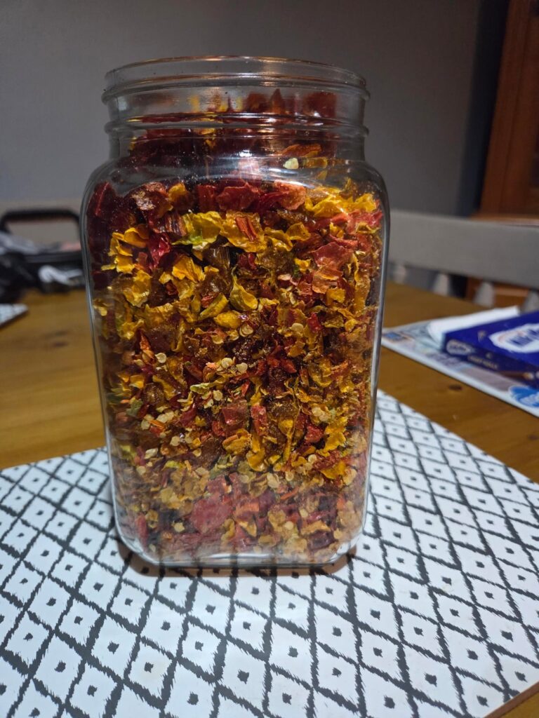 Chilli flakes made. About 3L
