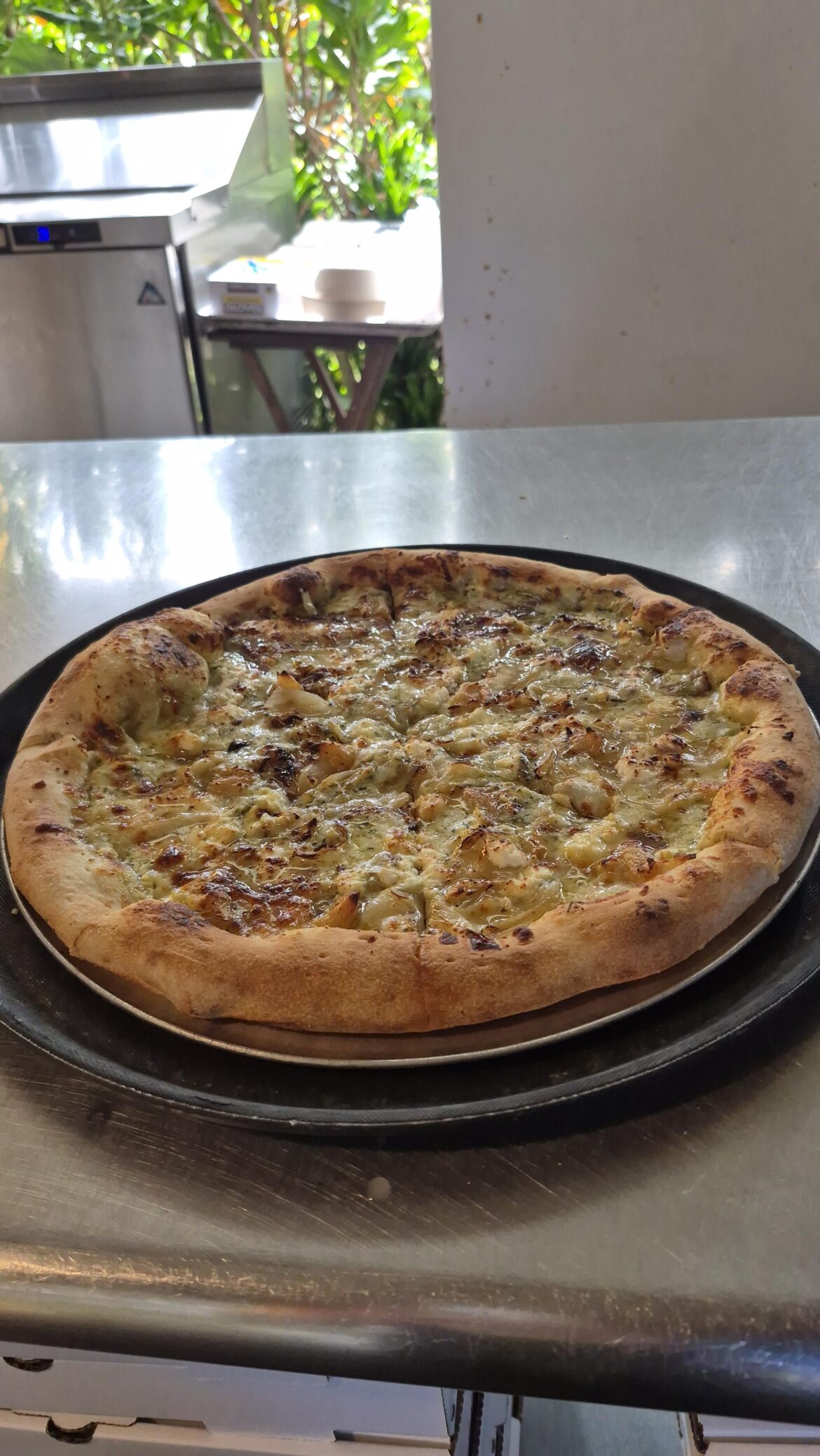 Pizza I made and we're debating what to name it. Apperently Rosemary's creampie is "inappropriate". Any suggestions?