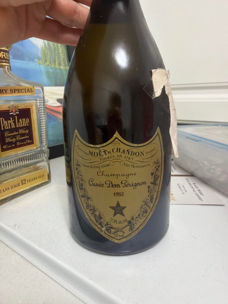 Found this unopened bottle of 1985 Dom Perignon in an early 1900’s house slated for demolition.