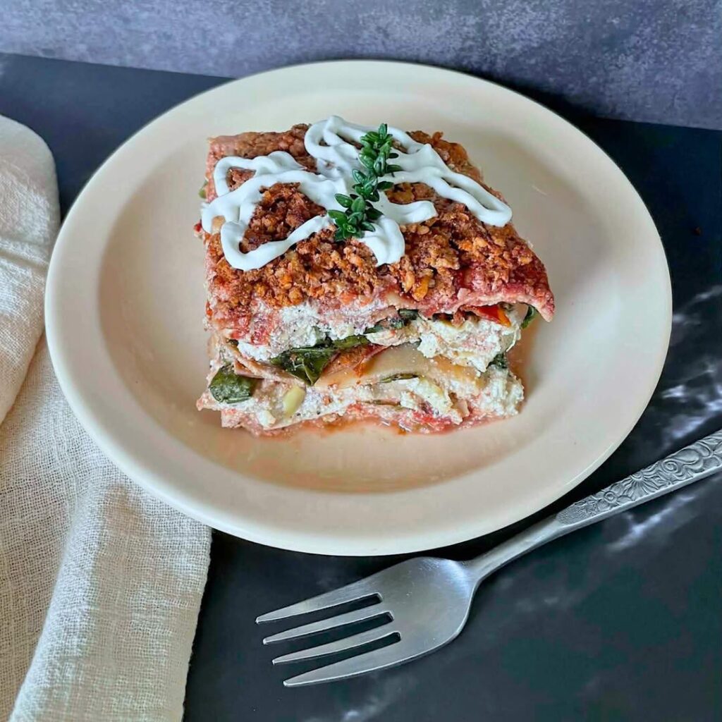 Spinach Artichoke Lasagna with Oven Ready Noodles and Super Firm Tofu