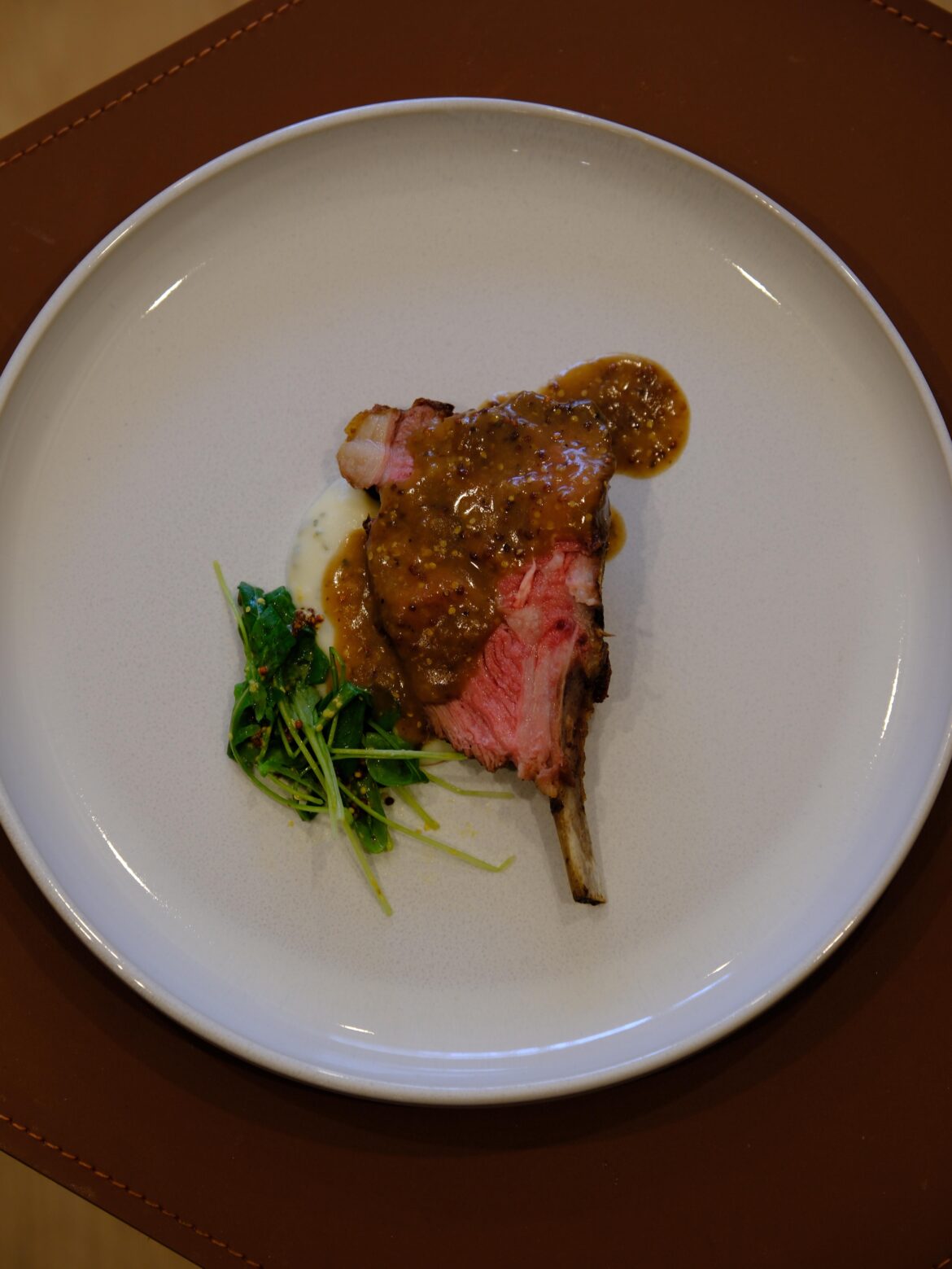 Lamb Rack + Mashed Potatoes + Brandy Pan Sauce & Arugula Vinaigrette