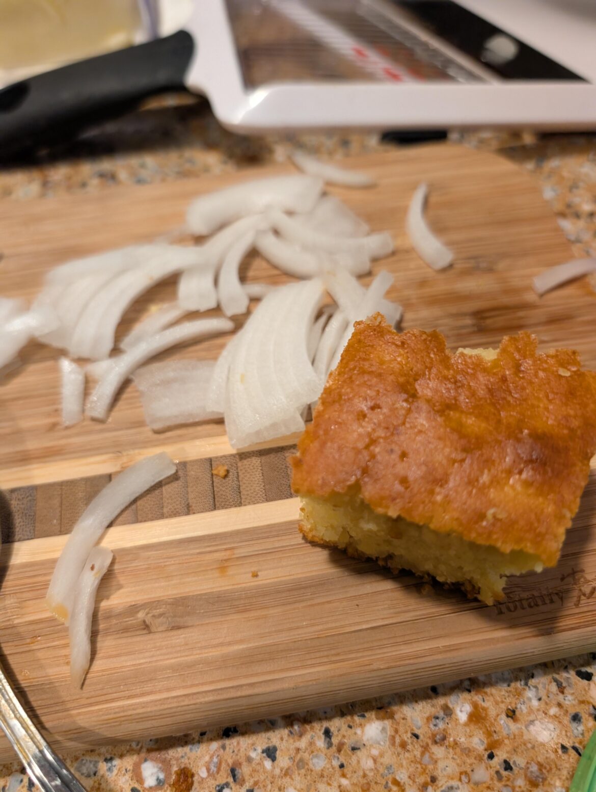 my MIL sent home cornbread and onions and said it's a "taste sensation" to eat them at the same time. she is right and i can't believe i am just now having the two together.