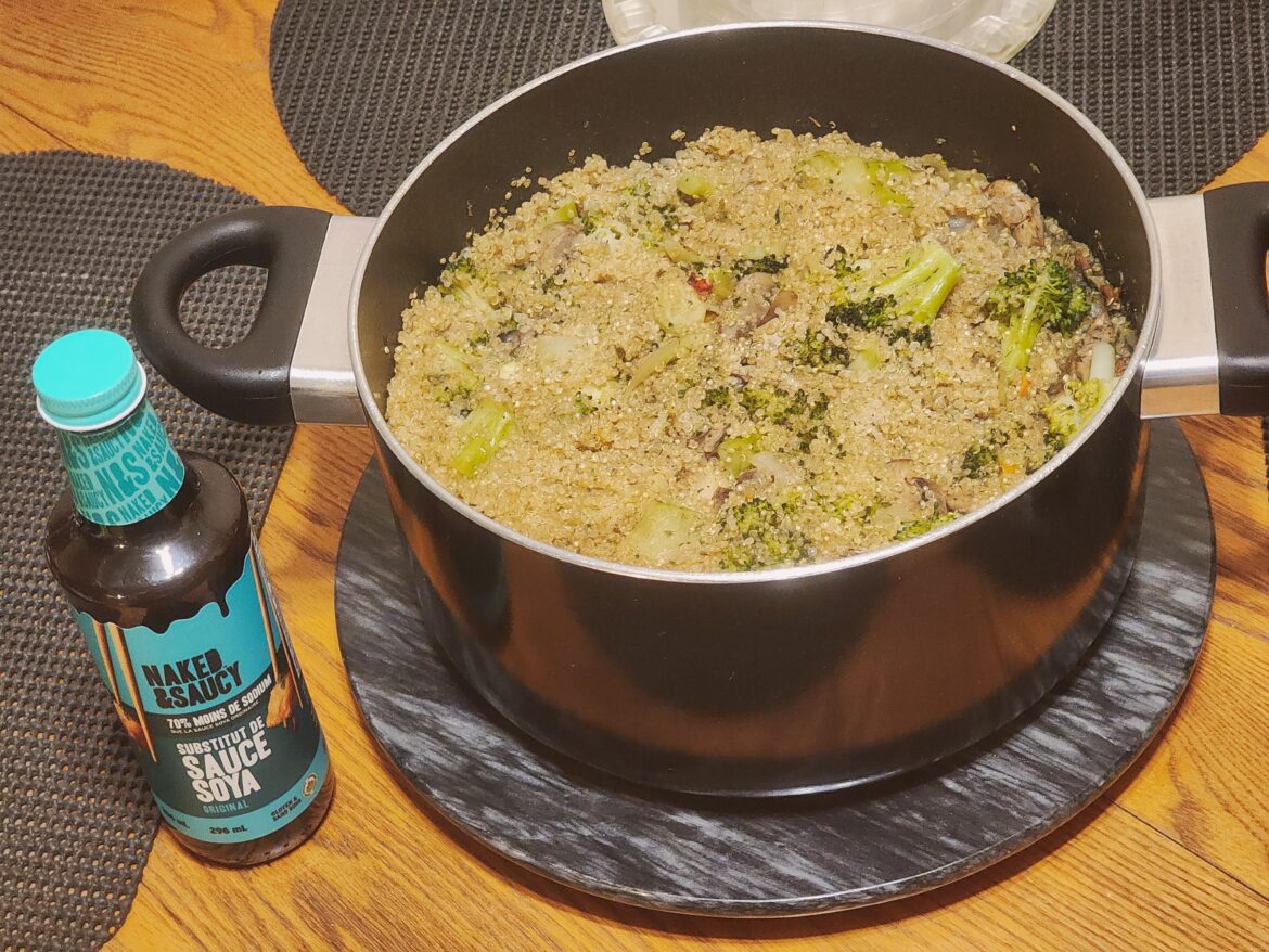 Onion, Broccoli, and Mushroom Quinoa with Coconut Aminos from my dream last night lol