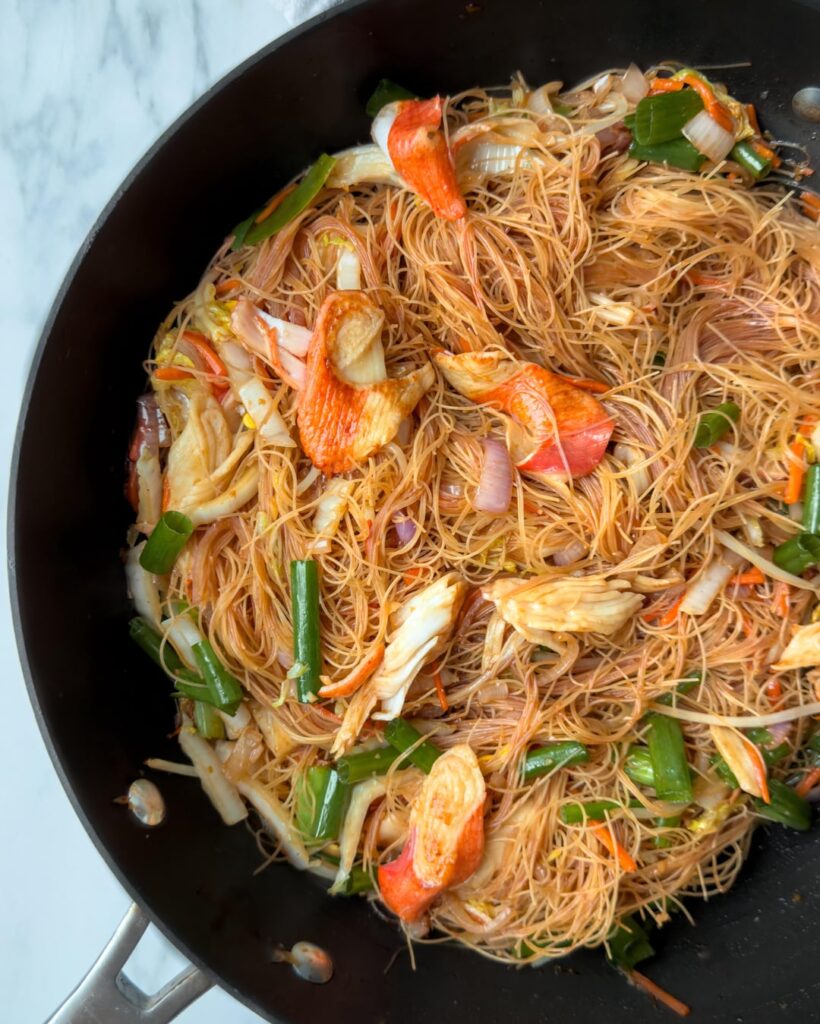 Trying to find more ways to use imitation crab — made this Chow Mei Fun