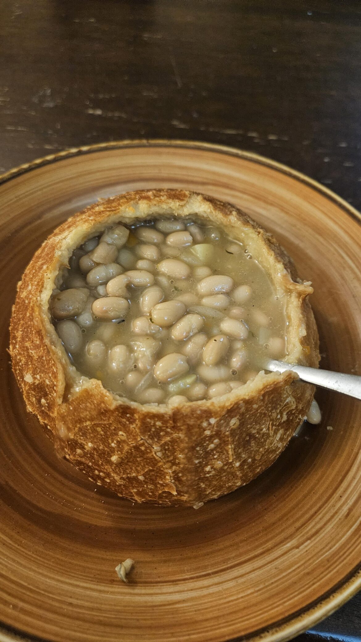 Bread bowl from Panera's but I eated soup so I filled it with a can of beans