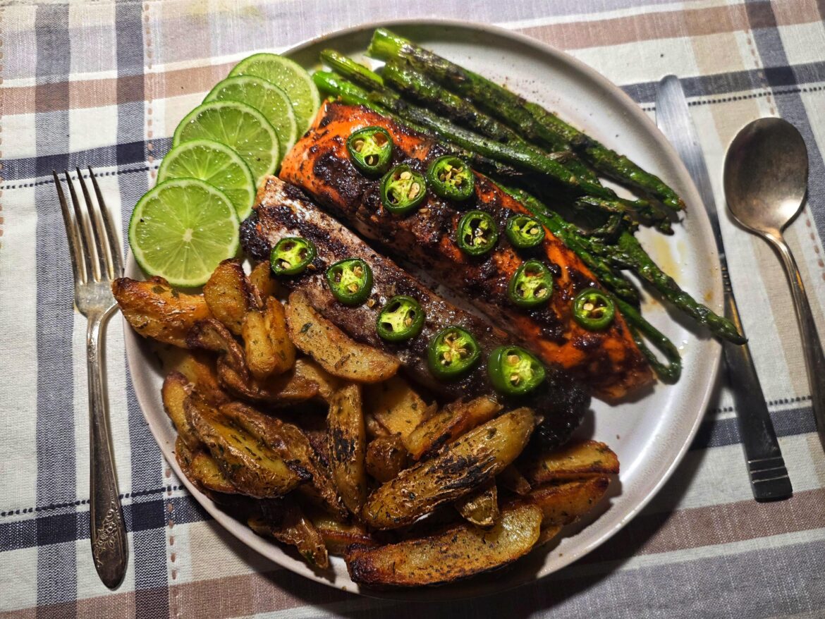 Weggies was out of chipotle marinade so I used jerk and now fish look dark but tastes good