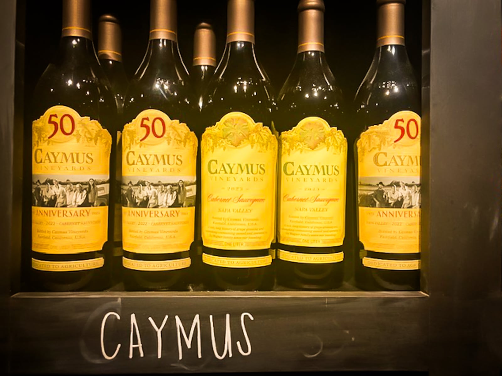 A 1-liter bottle of Caymus 50, the 2022 vintage, at Carabba's cost $100. RAY MARCANO/CONTRIBUTED