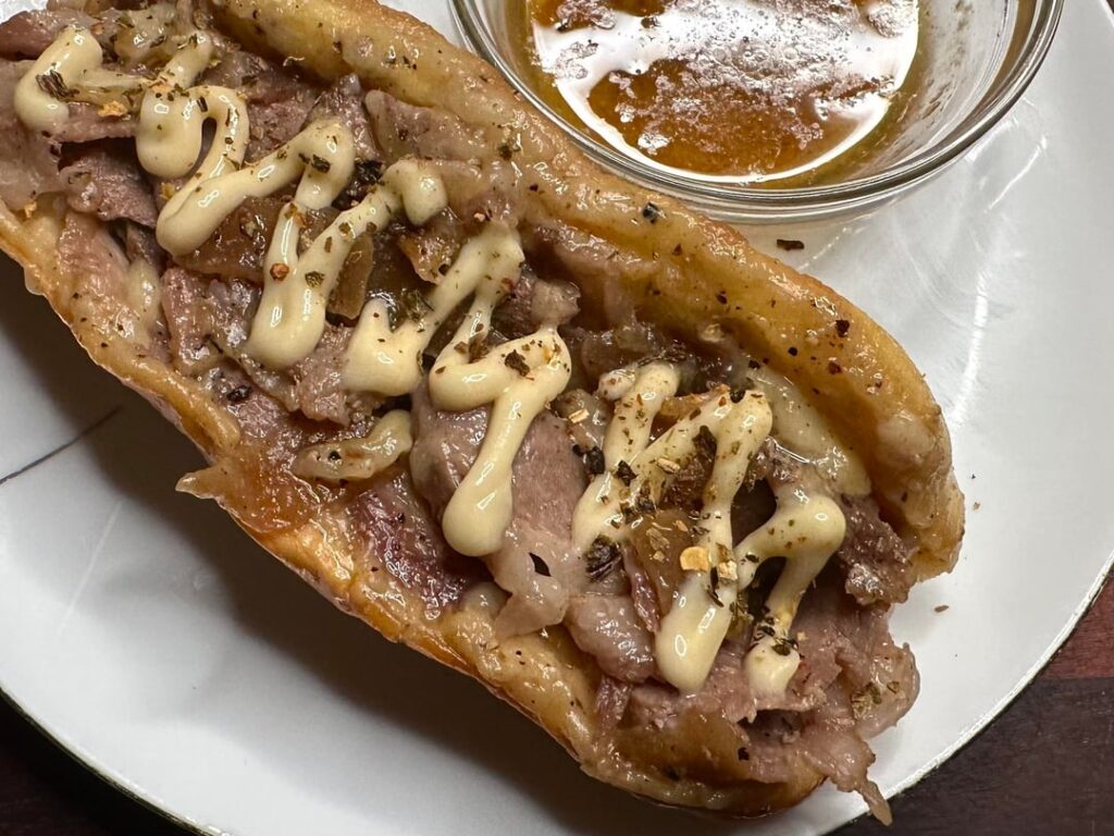 Roast pork dip sandwich