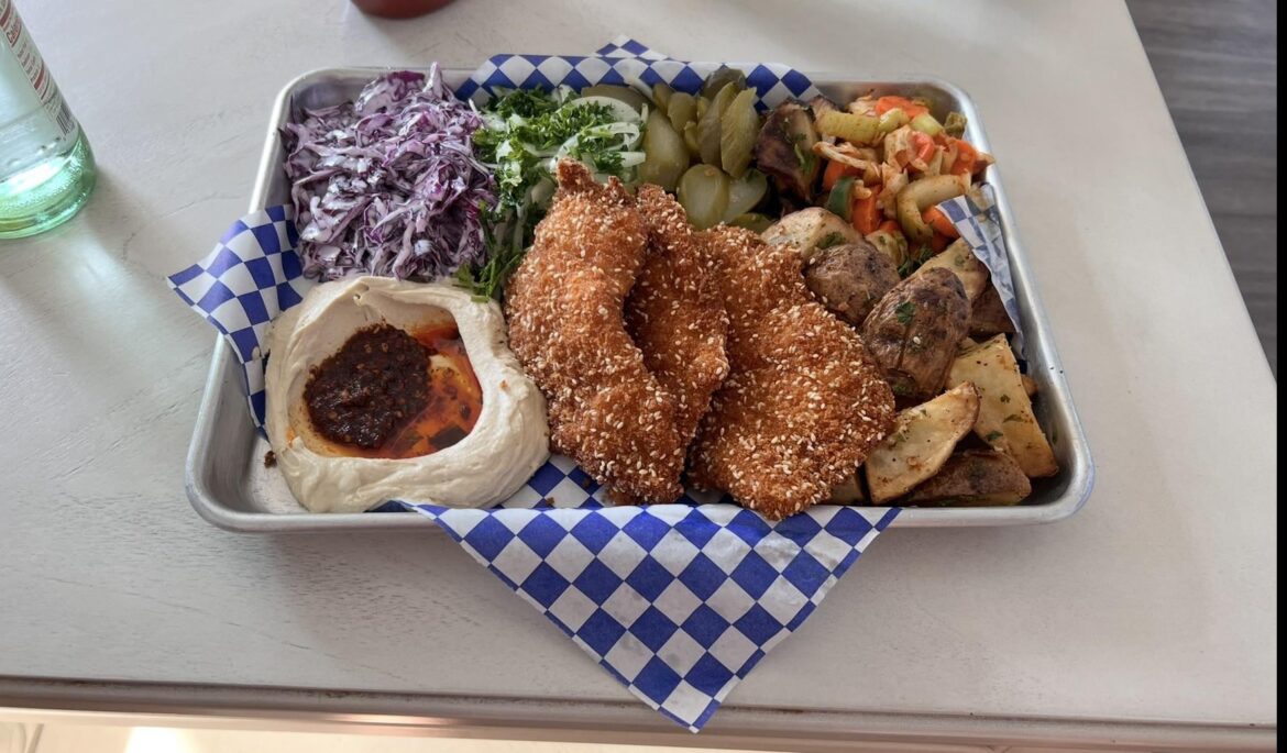 Schnitzel Plate With Hummus at Hamitbach in Fashion Valley