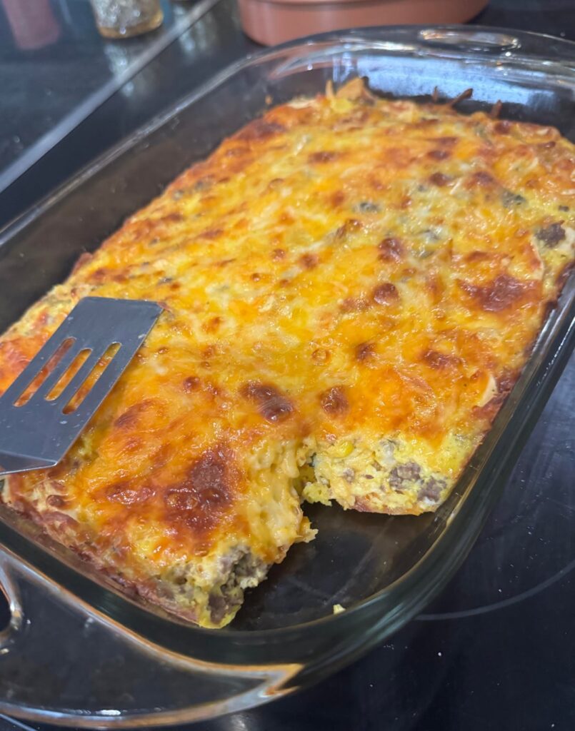 Mexican inspired breakfast casserole & cinnamon rolls (from the tube). Happy NYE. Got an egg that was a twinny