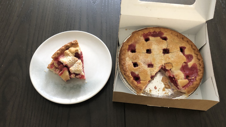 Giant Eagle cherry pie slice on a plate.