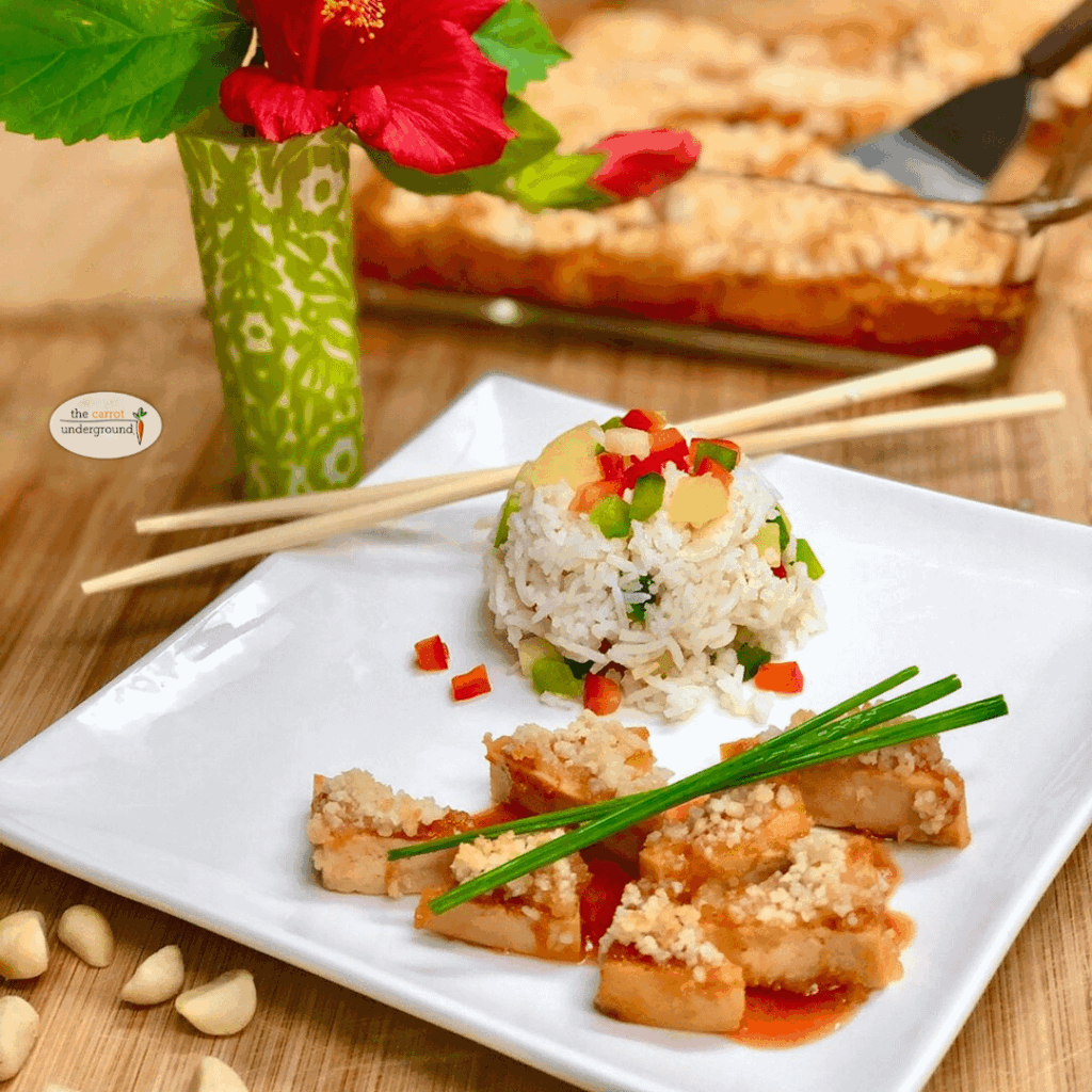 Vegan Sweet & Sour Macadamia Crusted Tofu 🌺
