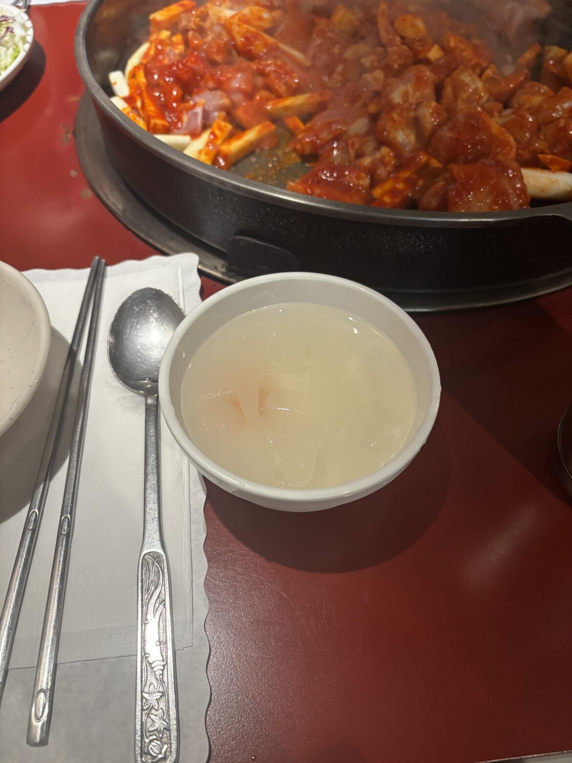 What is this salty soup/water thing with ice cubes I was served before Dak Galbi?