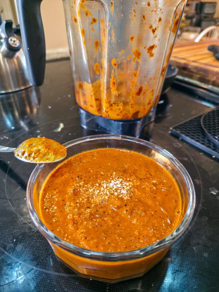 Arbol/Ancho Salsa with Tomatillos and Peanuts