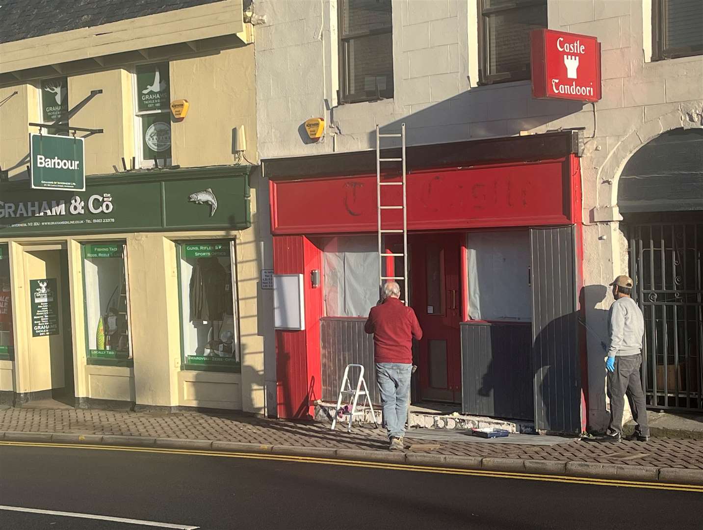 Painters at work outside the currently closed The Castle restaurant where La Le Turkish and Mediterranean restaurant is to be relocated. Picture: Will Clark.