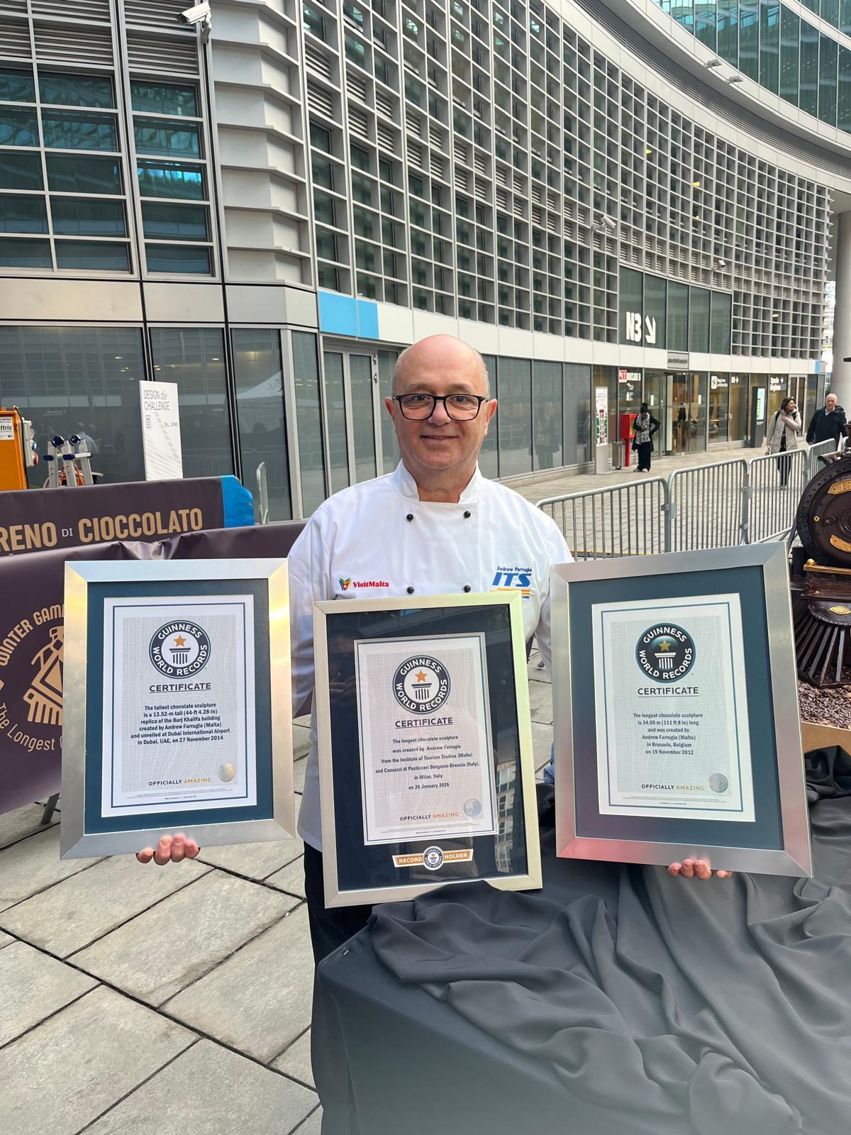 ITS lecturer Andrew Farrugia with his three Guinness World Records. Photo: Provided by Andrew Farrugia