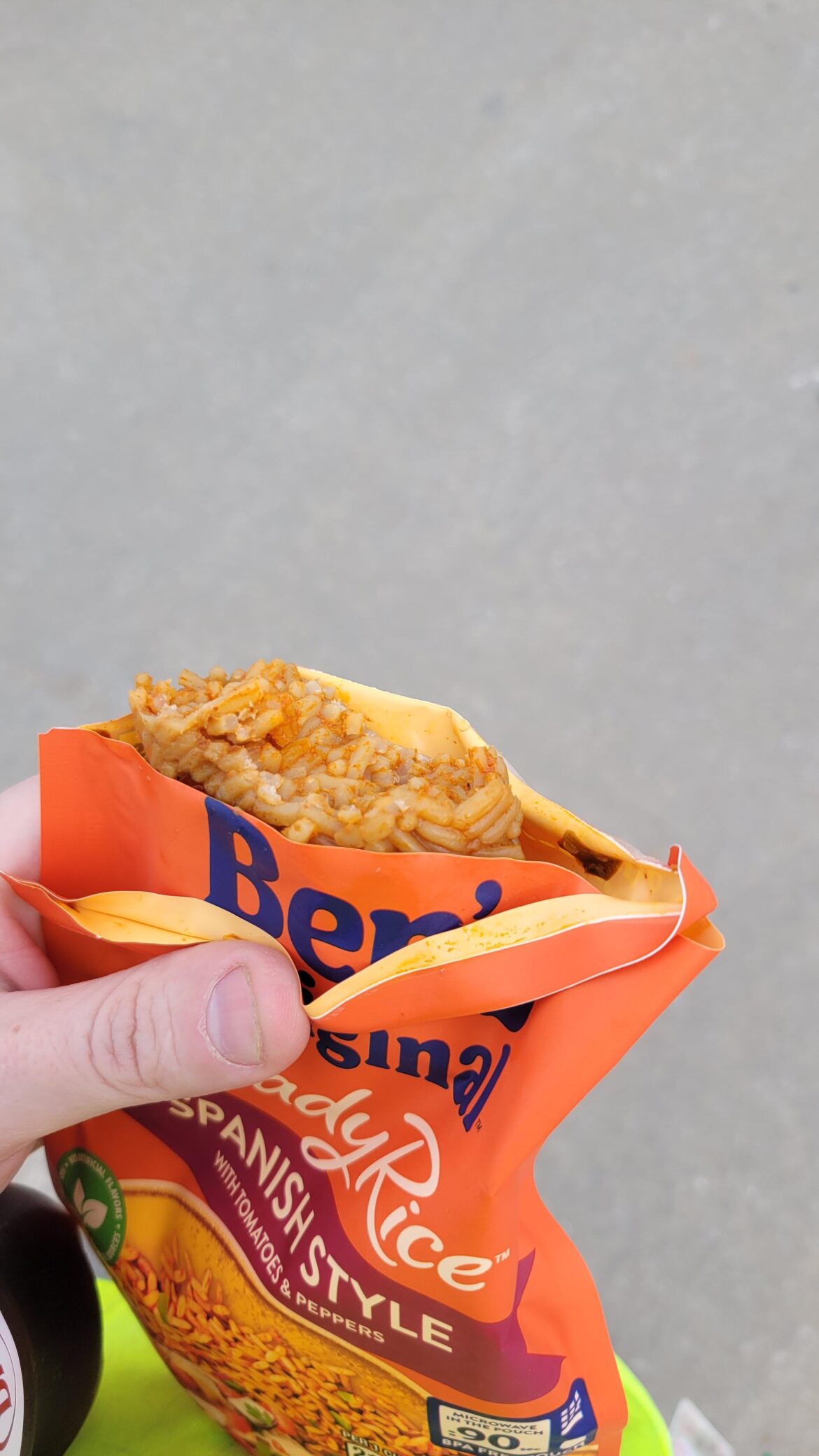 Stuck on a site. Ended up eating this rice pouch like a tamale.