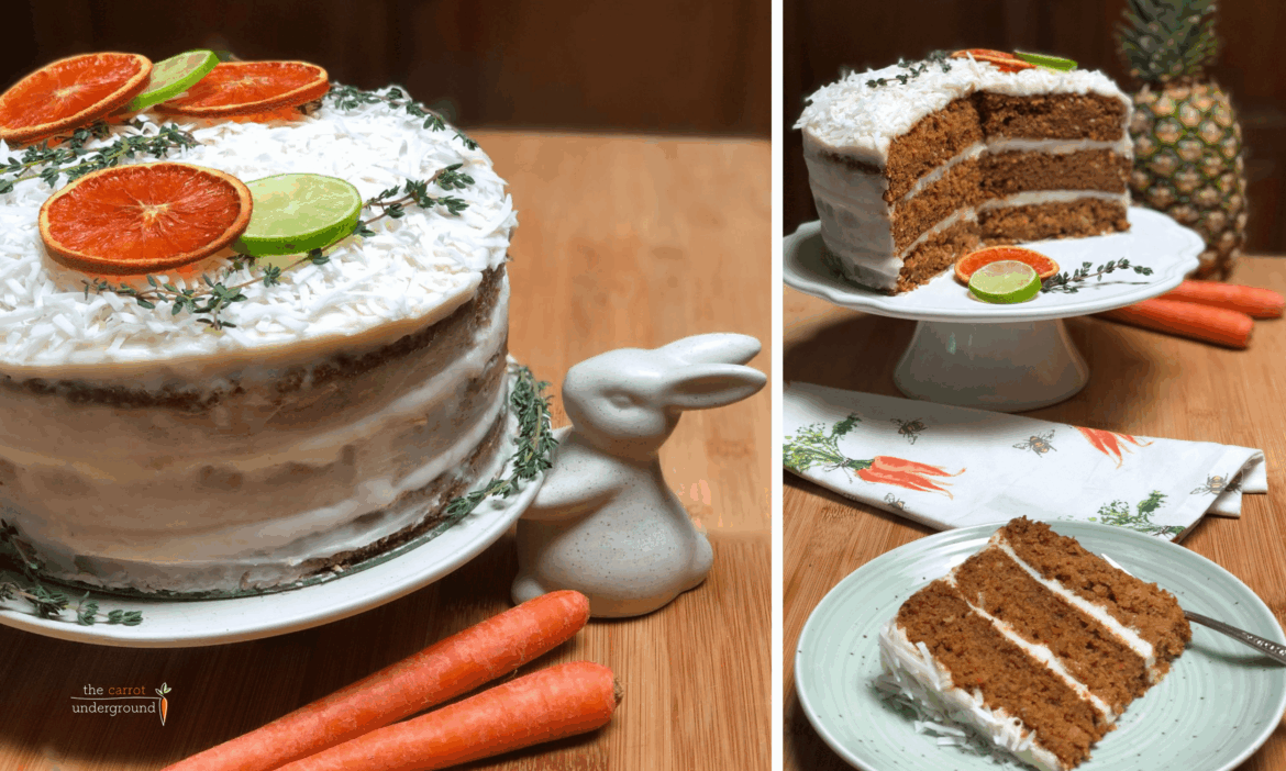 Vegan Pineapple Carrot Cake🥕with lemony cream cheese frosting. It's fabulous.