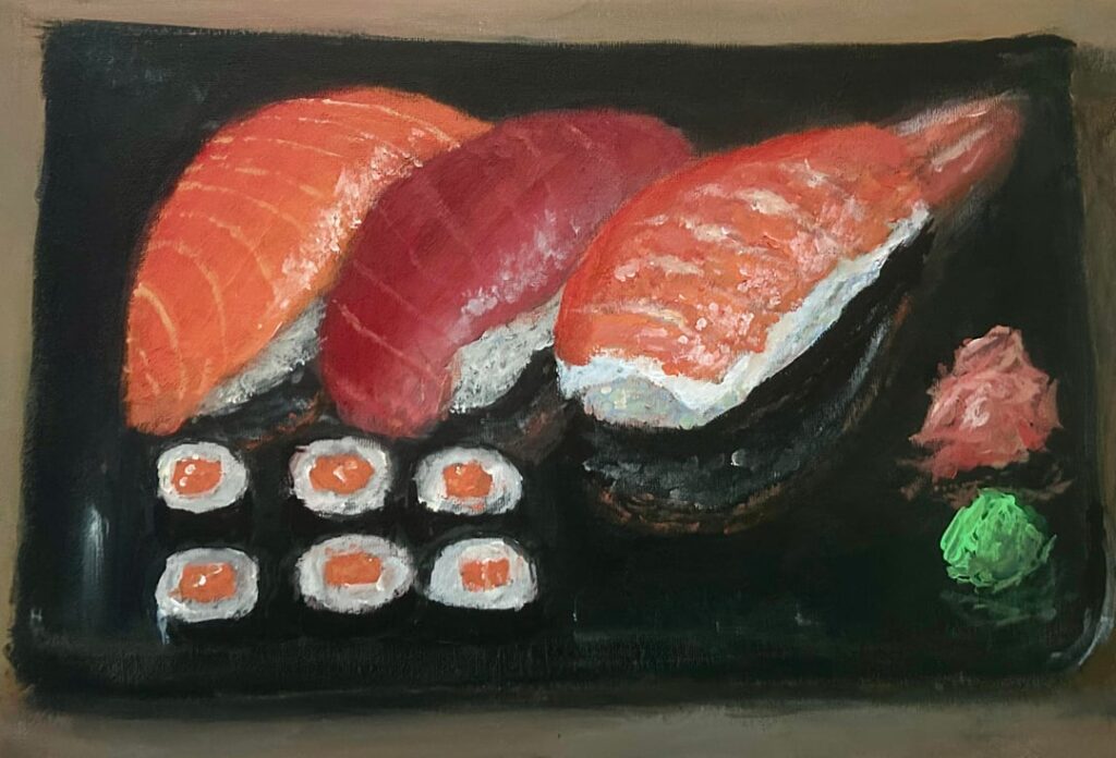 Made two sushi paintings in acrylics