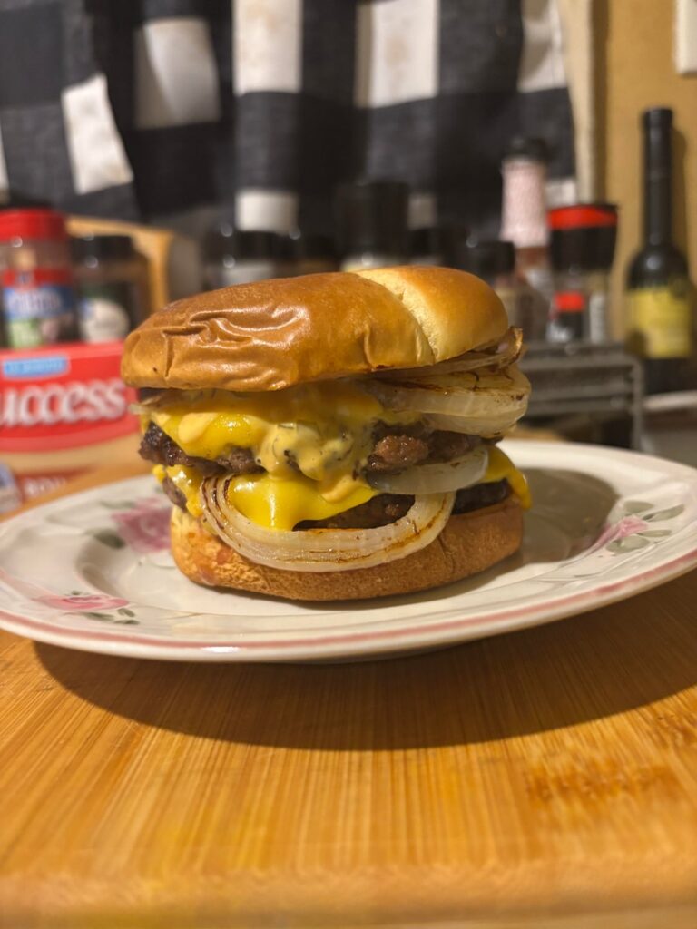 Homemade And Simple. Burger sauce and fried onions.