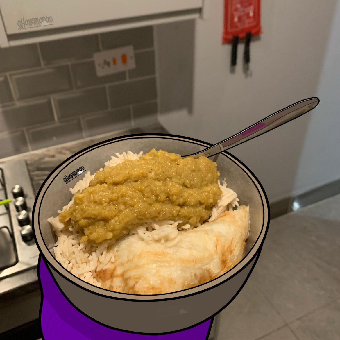 Homemade Dahl and rice with a porotta
