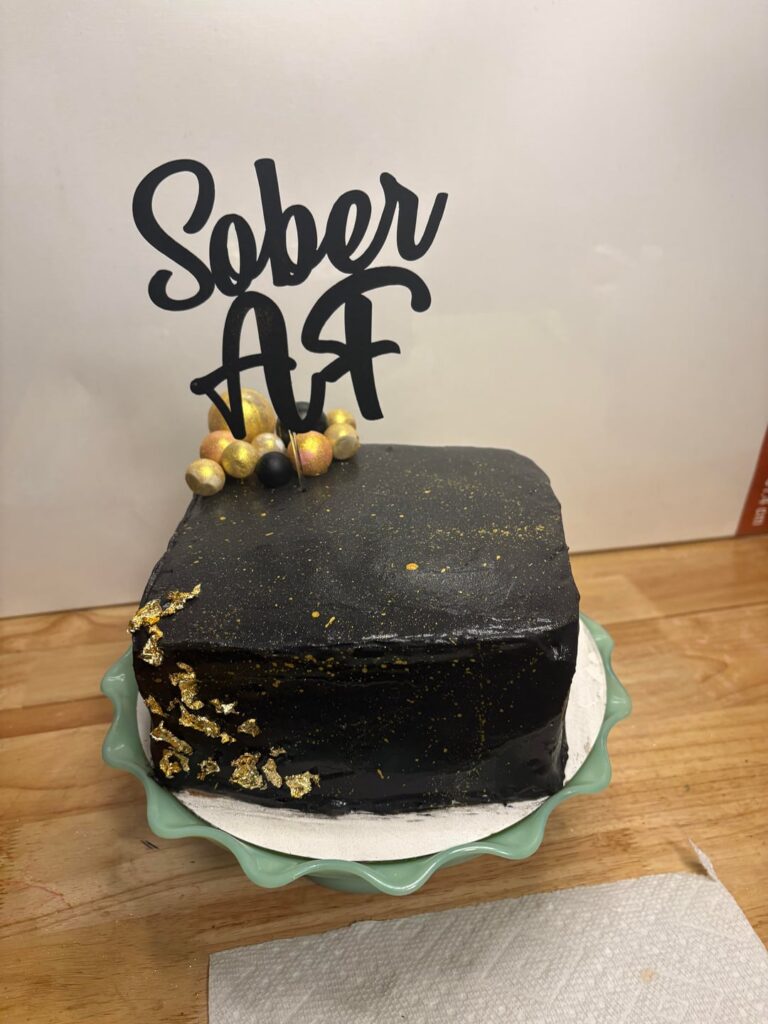 Today makes one year alcohol  free for me so I made myself a cake