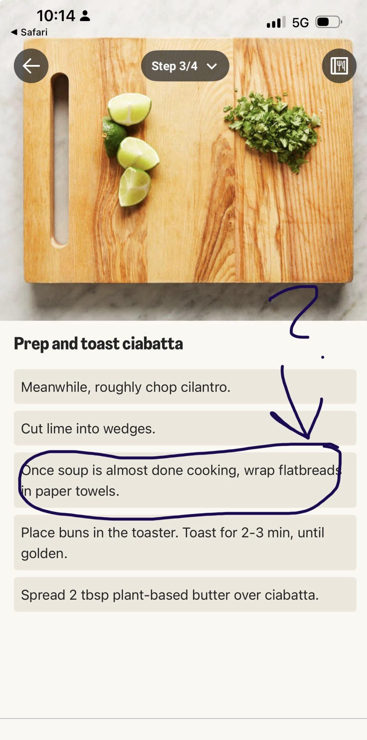 Random mystery instruction line on my Curry Lentil Soup with ciabatta bread