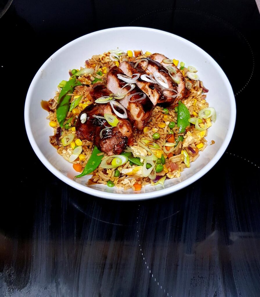 Char Sui Pork and Egg Fried Vegetable Rice.