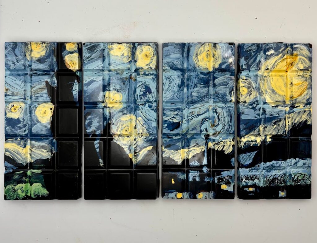 I painted Starry Night onto some chocolate bars with cocoa butter!