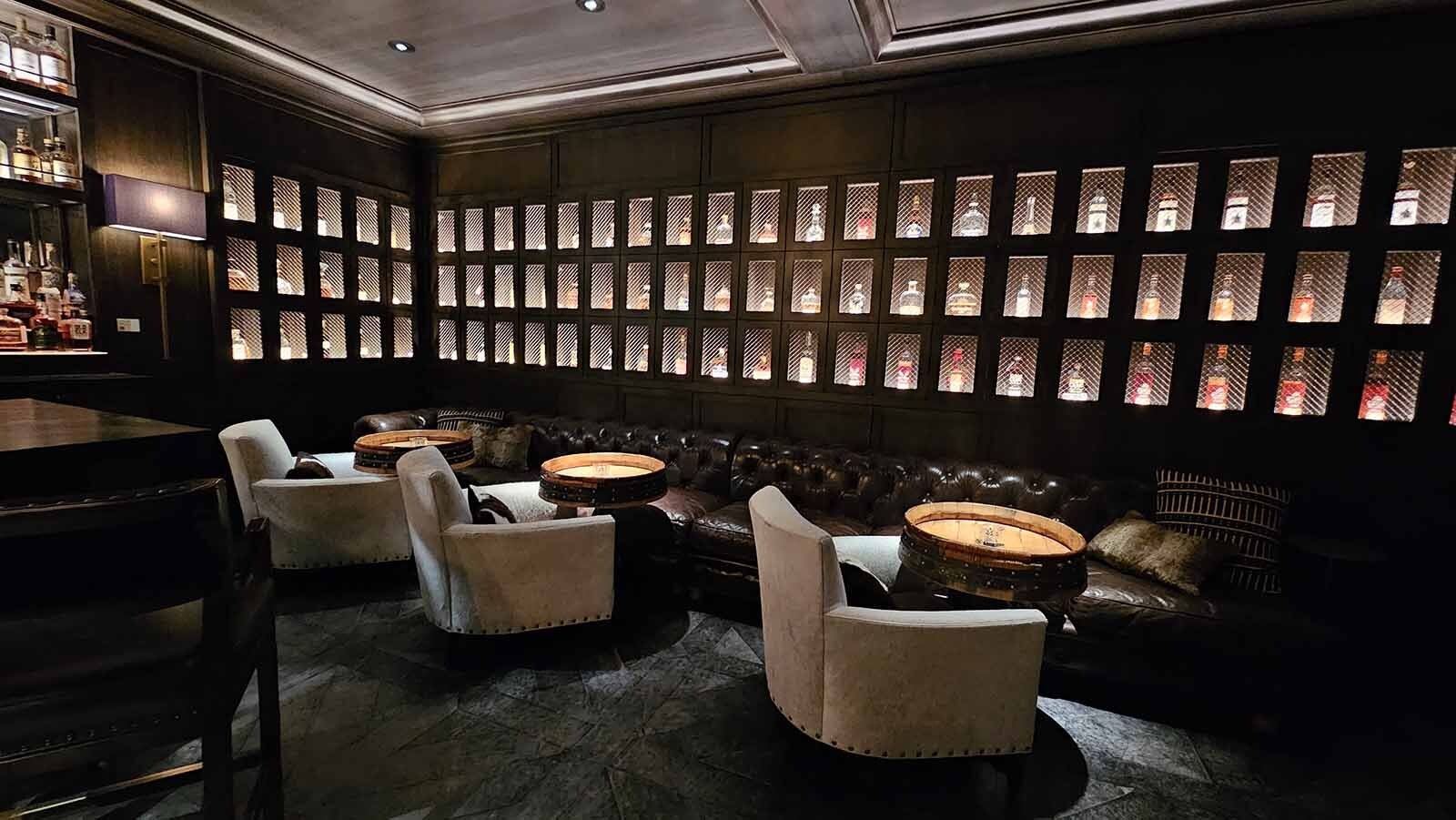 Comfortable seats await for one of the world's most exclusive speakeasy, the Spirit Vault at Brush Creek Ranch in Carbon County, Wyoming.
