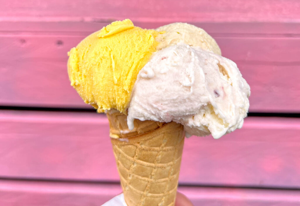 Gelato with Pink Background at Pave Gelateria and Granite in Milan