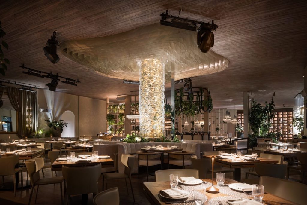 The opulent dining room of The Guest House in Las Vegas.