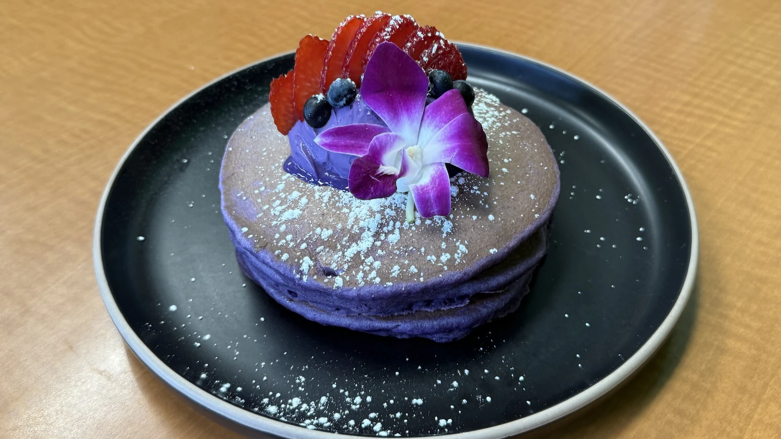 ube mascarpone pancakes