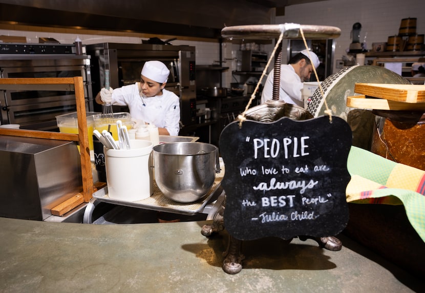 A quote by Julia Childs seen on the bar at Riseas staff prepared for lunch service.