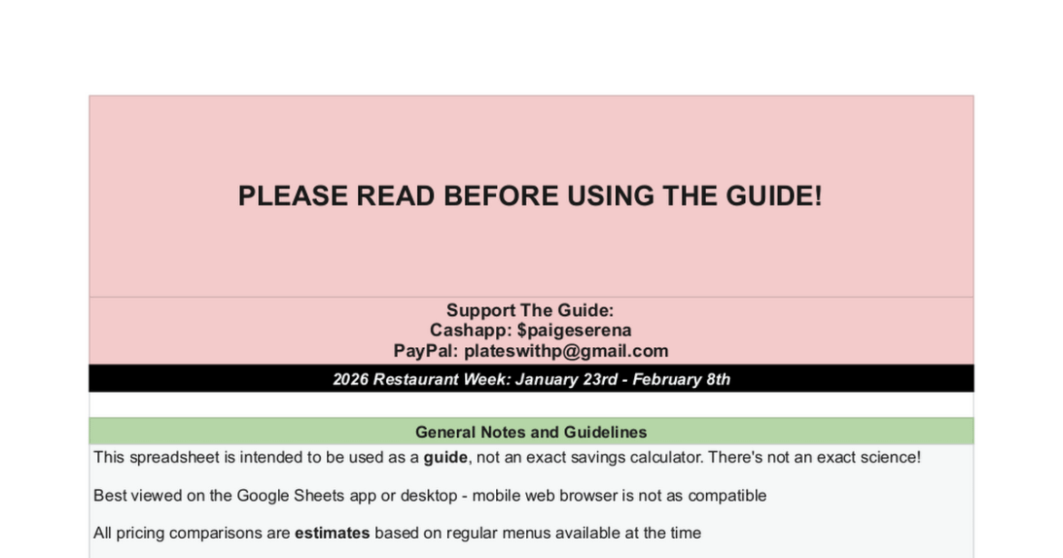 Paige Serena’s Chicago Restaurant Week spreadsheet