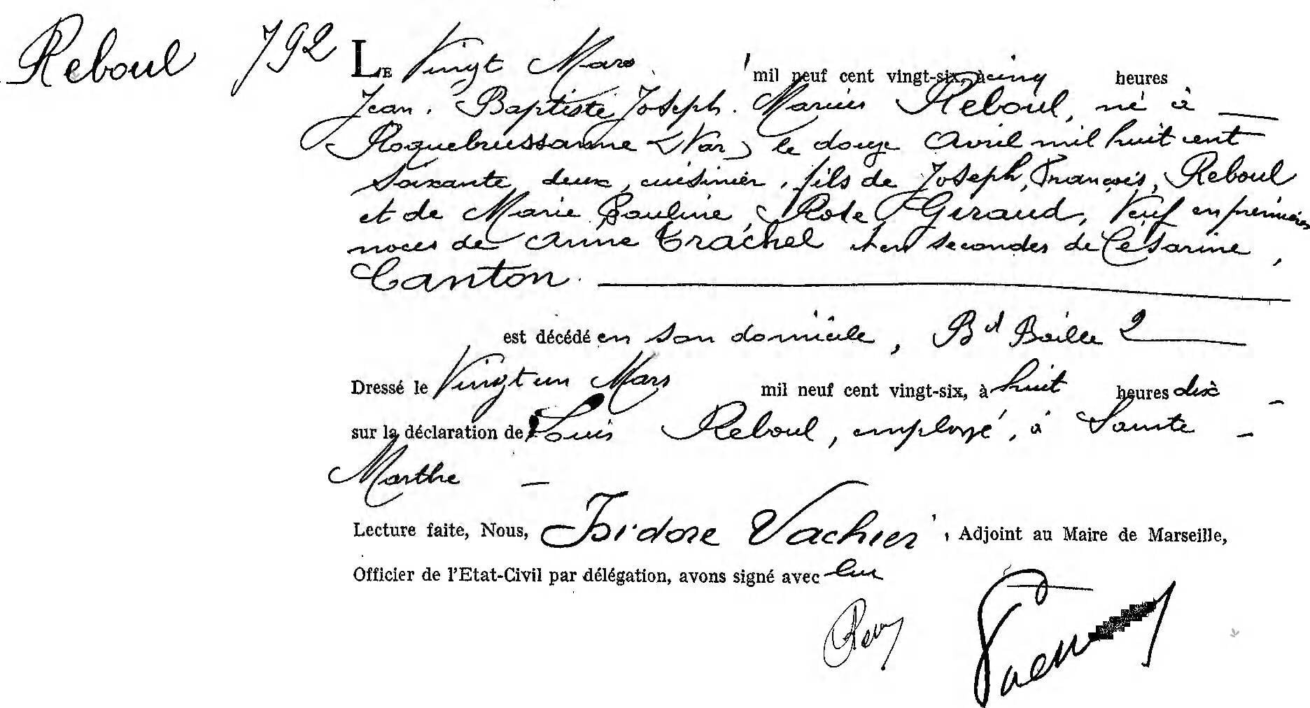 Jean-Baptiste Reboul's marriage record from the MyHeritage collections