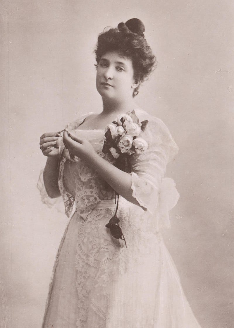 Nellie Melba, the opera singer the dish was named for. Photo repaired, colorized and enhanced by MyHeritage