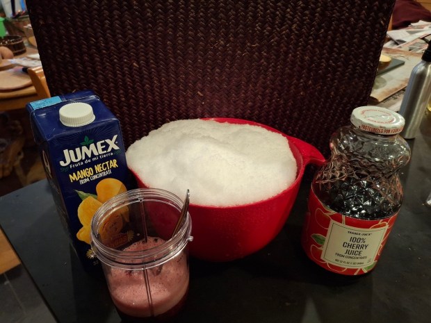 Snow and fruit juice makes for a slushy treat. (SALLY CRAGIN)