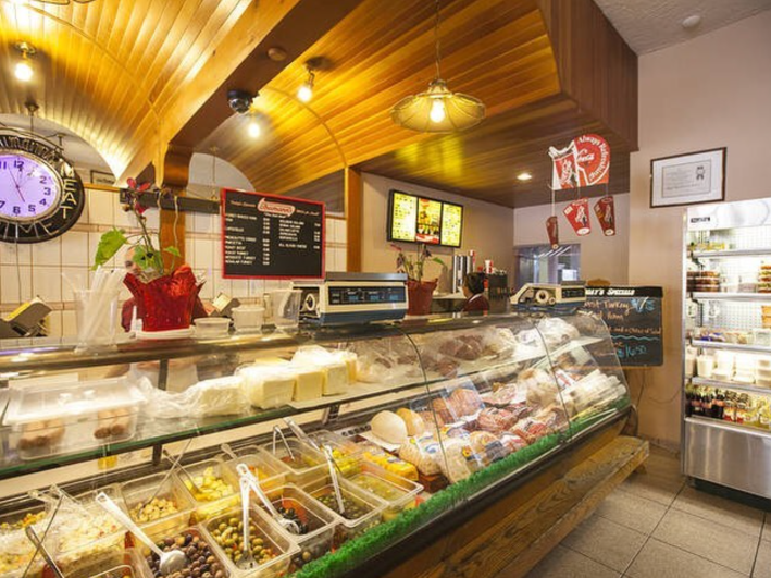 the interior of a deli shop